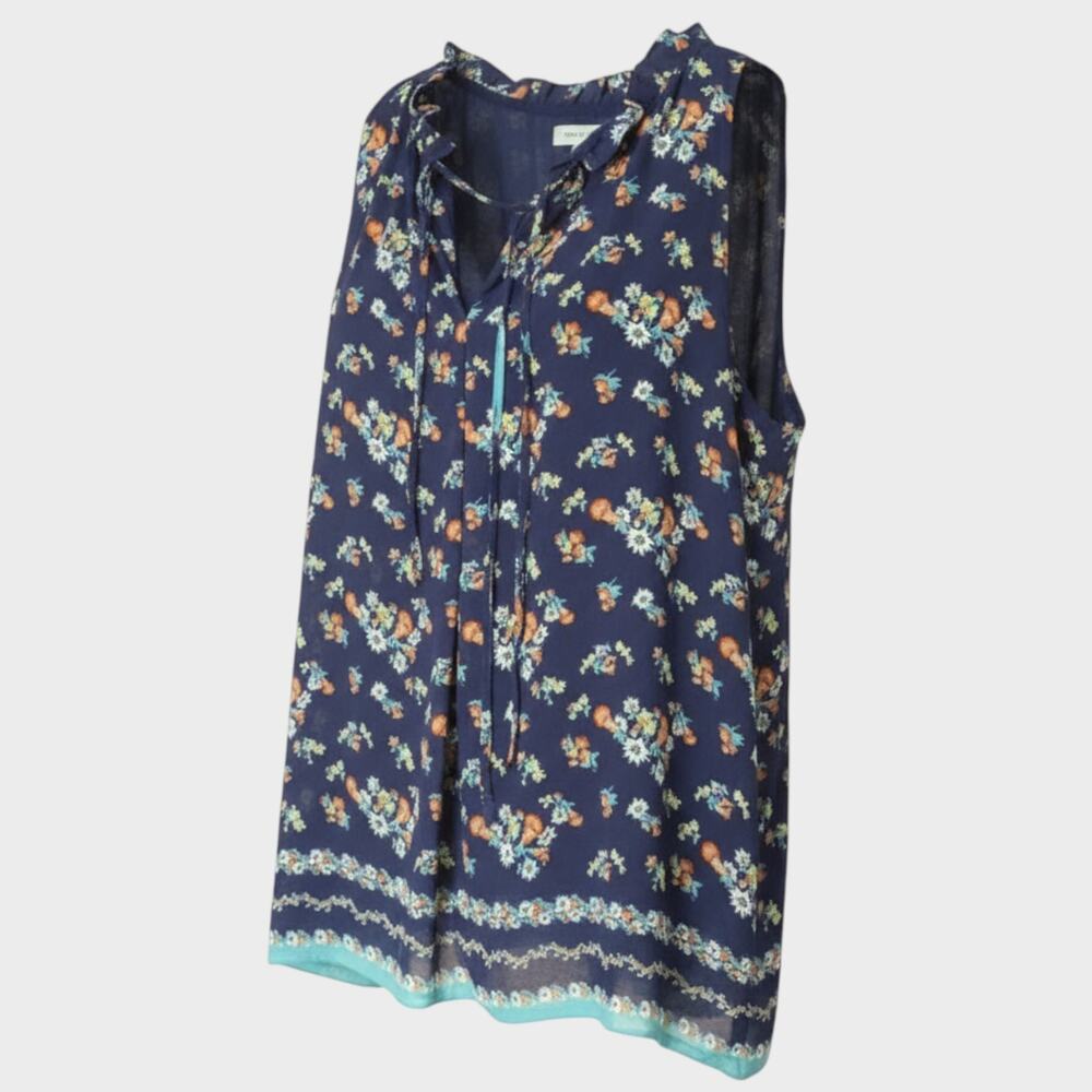 Max Studio Womens Medium Polyester Lined Blue Floral Top Tie Neck - Picture 3 of 13